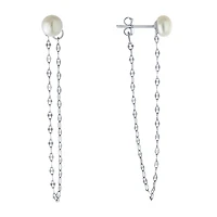 Silver Treasures Womens White Simulated Pearl Sterling Silver Drop Earrings