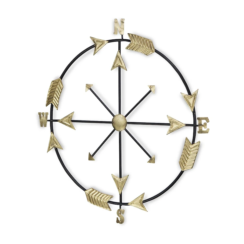 Cheungs Compass With Golden Arrow Accents Metal Wall Art