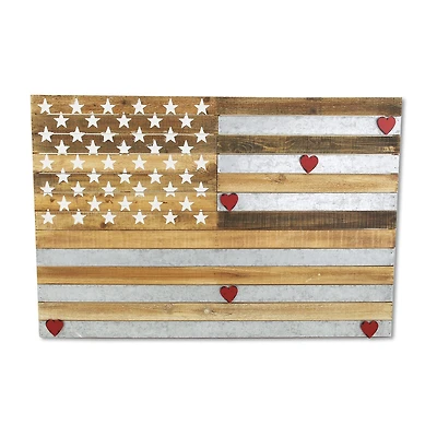 Cheungs Wooden Usa Flag With Galvanized Stripes And Magnetic Accents Metal Wall Art