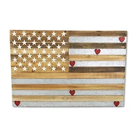 Cheungs Wooden Usa Flag With Galvanized Stripes And Magnetic Accents Metal Wall Art
