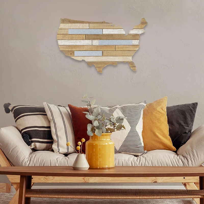 Hanging Mixed Media Wood And USA Metal Wall Art - Small