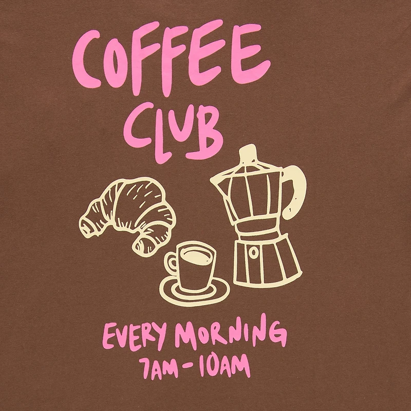 Coffee Club Womens Juniors Crew Neck Short Sleeve Oversized Graphic T-Shirt