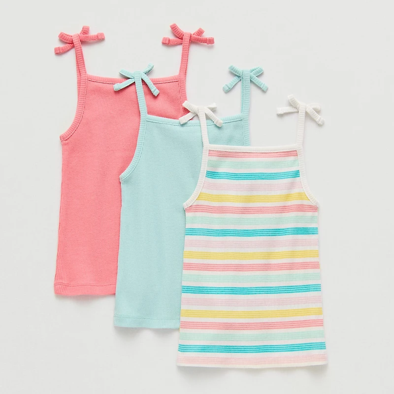 Okie Dokie Toddler & Little Girls Straight Neck Sleeveless 3 Pack Tank Top
