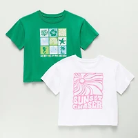 Thereabouts Little & Big Kid Girls Easy-on + Easy-off Hidden Access Opening Crew Neck Short Sleeve Adaptive Boxy Fit 2-pc. Graphic T-Shirt
