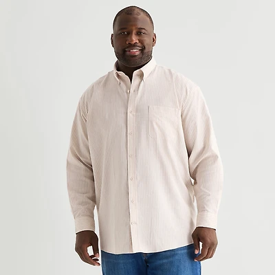 Stafford Chambray Mens Long Sleeve Regular Fit Big and Tall Button-Down Shirt