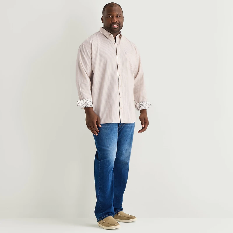 Stafford Chambray Mens Long Sleeve Regular Fit Big and Tall Button-Down Shirt