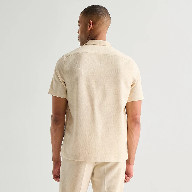 J. Ferrar Textured Mens Short Sleeve Camp Shirt