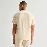 J. Ferrar Textured Mens Short Sleeve Camp Shirt