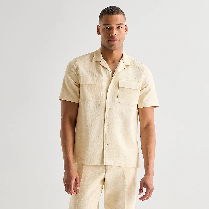 J. Ferrar Textured Mens Short Sleeve Camp Shirt