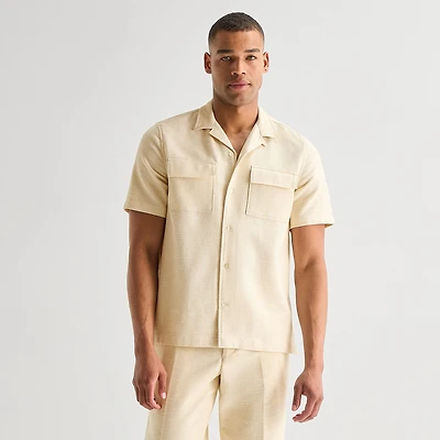 J. Ferrar Textured Mens Short Sleeve Camp Shirt