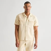 J. Ferrar Textured Mens Short Sleeve Camp Shirt
