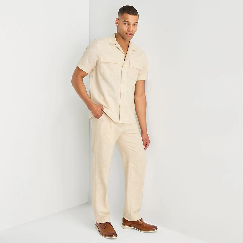 J. Ferrar Textured Mens Short Sleeve Camp Shirt