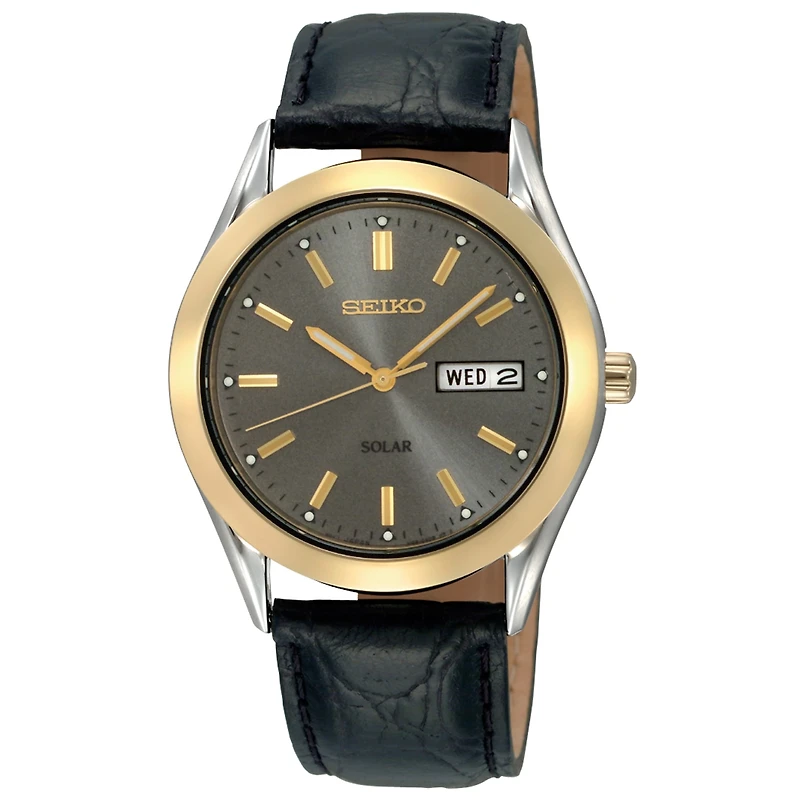 Seiko® Mens Black Leather Strap Solar Watch SNE050