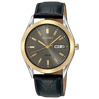 Seiko® Mens Black Leather Strap Solar Watch SNE050