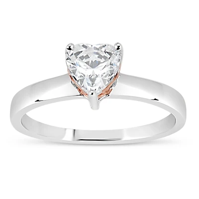 Womens 1 / CT. T.W. White Zirconia Sterling Silver Heart Solitaire Cocktail Ring
