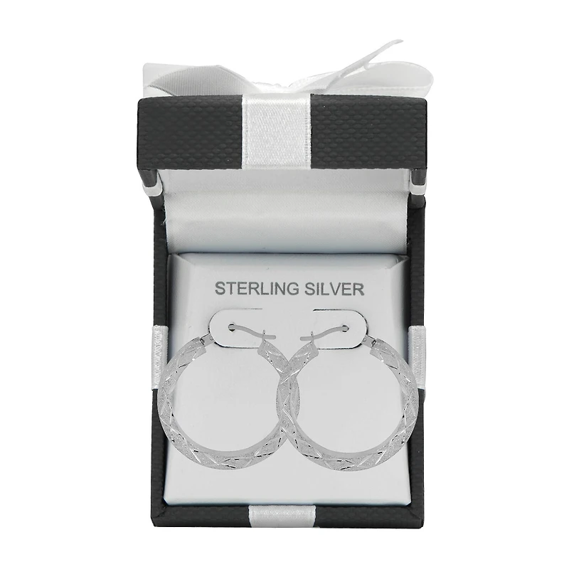 Womens Sterling Silver 25mm Round Hoop Earrings