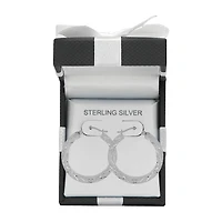 Womens Sterling Silver 25mm Round Hoop Earrings