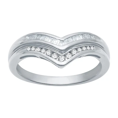 Womens 2MM 1/4 CT. T.W. Natural White Diamond Sterling Silver Chevron Wedding Band