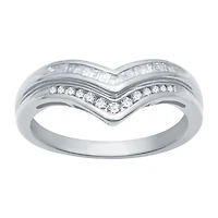 Womens 2MM 1/4 CT. T.W. Natural White Diamond Sterling Silver Chevron Wedding Band