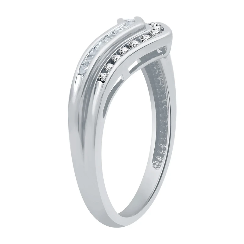 Womens 2MM 1/4 CT. T.W. Natural White Diamond Sterling Silver Chevron Wedding Band