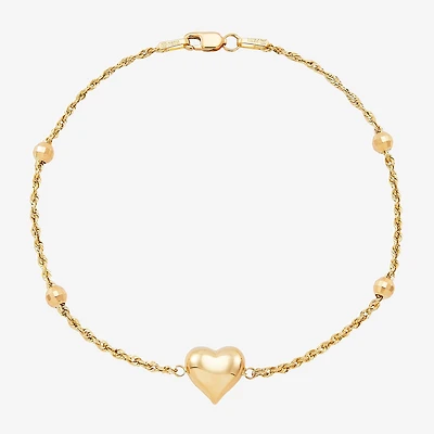 Womens 10K Gold Hollow Heart 7.5 Inch Link Bracelet