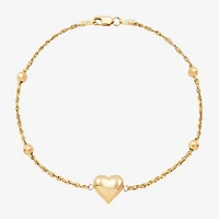 Womens 10K Gold Hollow Heart 7.5 Inch Link Bracelet