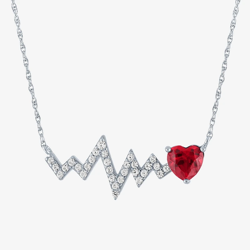 Womens Lab Created Red Ruby Sterling Silver Heartbeat Pendant Necklace