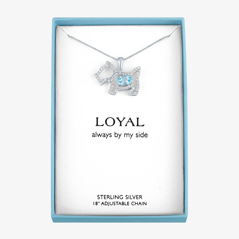 Scottie Dog Womens Lab Created Blue Topaz Sterling Silver 18 Inch Pendant Necklace