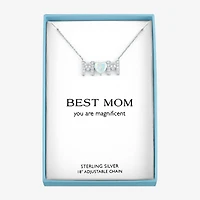 "Mom" Womens Lab Created White Opal Sterling Silver Heart 18 Inch Pendant Necklace
