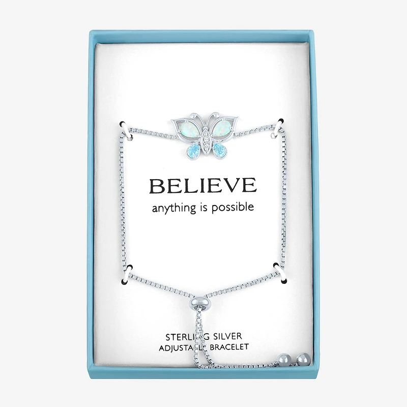 Womens Lab Created Opal Sterling Silver Butterfly Bolo Bracelet