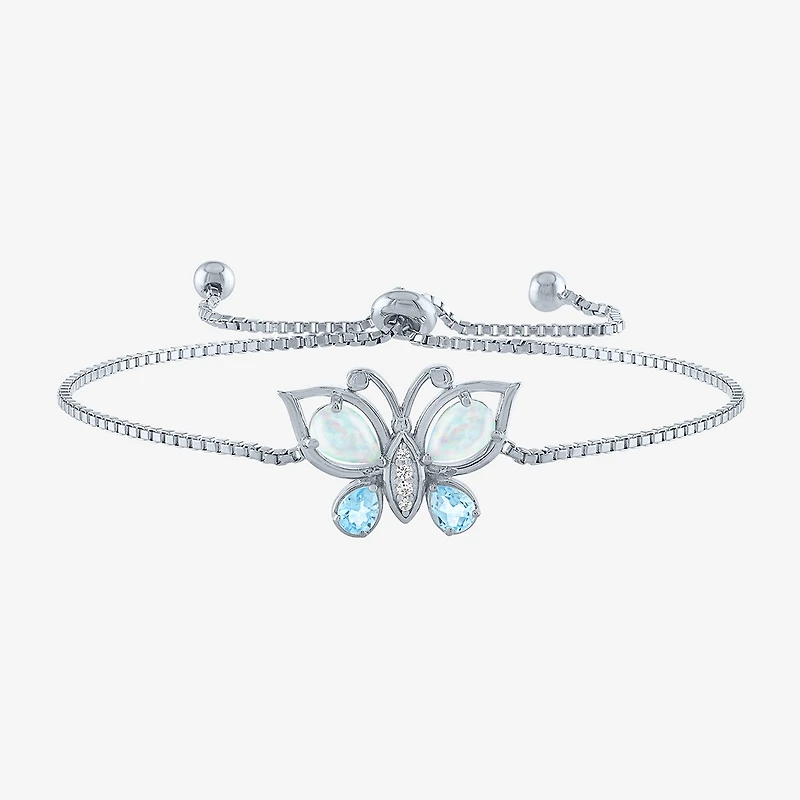 Womens Lab Created Opal Sterling Silver Butterfly Bolo Bracelet