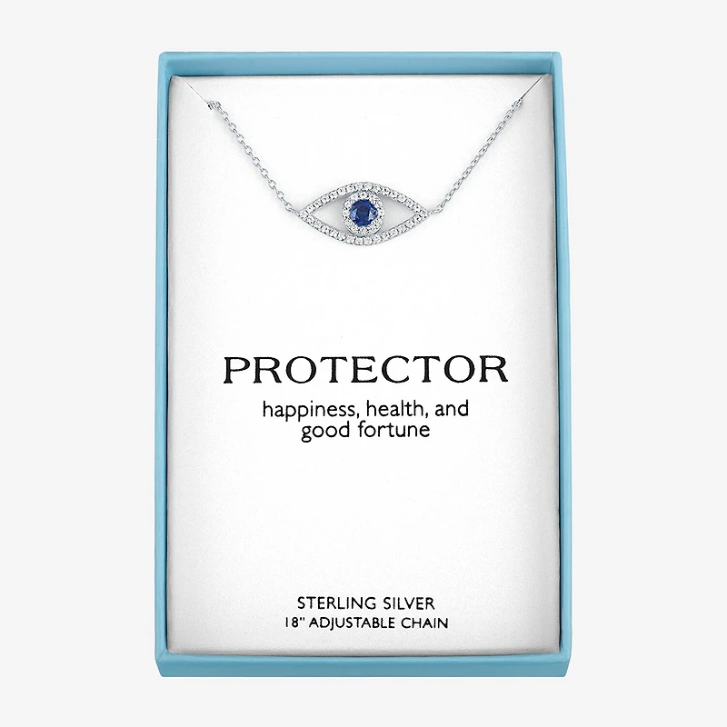 "Protector" Womens Lab Created Blue Sapphire Sterling Silver Evil Eye Pendant Necklace