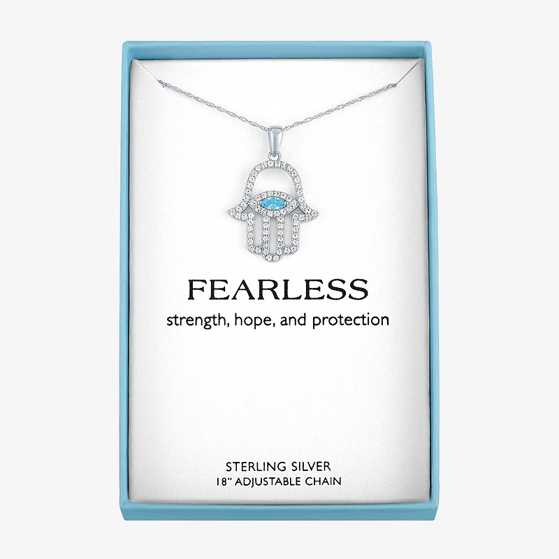 Womens Genuine Blue Topaz Sterling Silver Hamsa 18 Inch Pendant Necklace