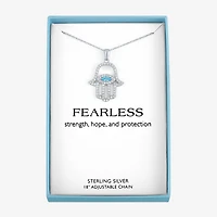 Womens Genuine Blue Topaz Sterling Silver Hamsa 18 Inch Pendant Necklace