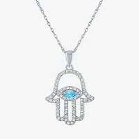 Womens Genuine Blue Topaz Sterling Silver Hamsa 18 Inch Pendant Necklace