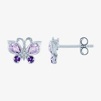 Genuine Purple Amethyst Sterling Silver 8mm Butterfly Stud Earrings