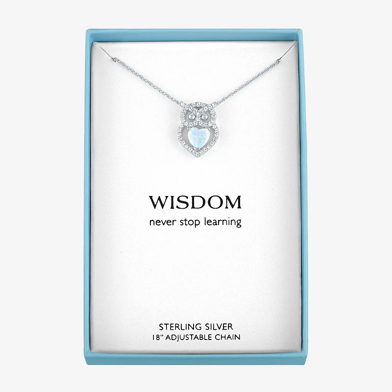 Owl Womens Lab Created White Opal Sterling Silver 18 Inch Pendant Necklace