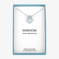 Owl Womens Lab Created White Opal Sterling Silver 18 Inch Pendant Necklace