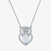 Owl Womens Lab Created White Opal Sterling Silver 18 Inch Pendant Necklace