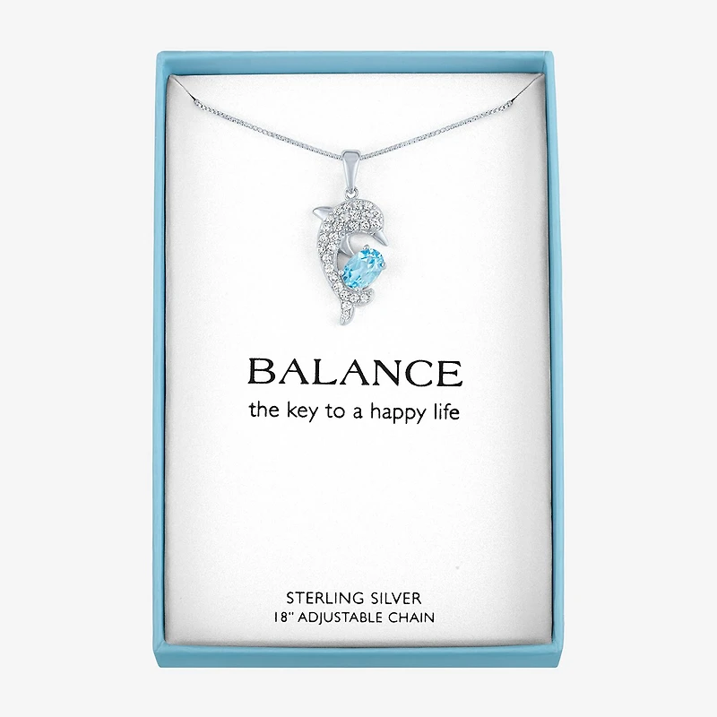 Womens Genuine Blue Topaz Sterling Silver Dolphin Pendant Necklace