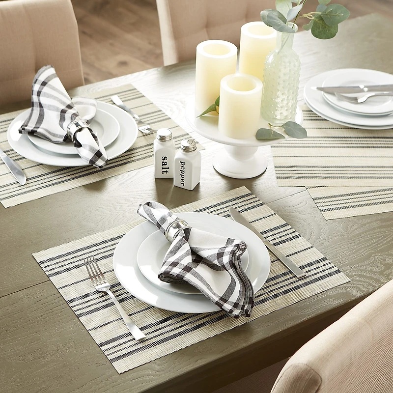 Design Imports Black Farmhouse Stripe Pvc Woven 6-pc. Table Linen Set