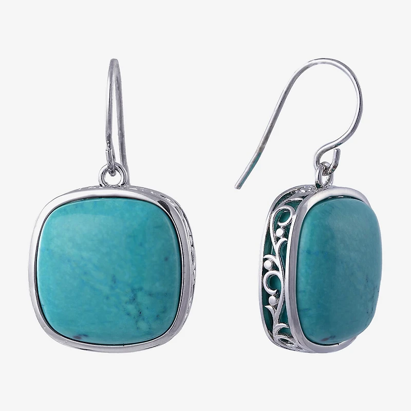 Sparkle Allure Genuine Stone Womens Blue Pure Silver Over Brass Square Drop Earrings
