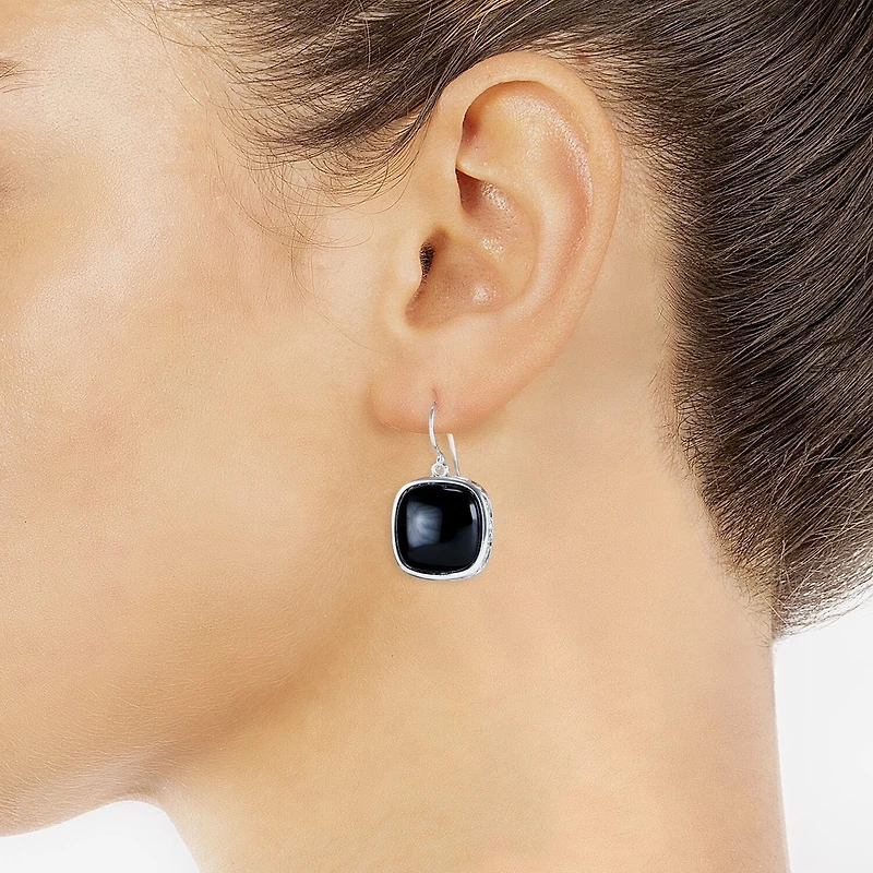 Sparkle Allure Genuine Stone Womens Blue Pure Silver Over Brass Square Drop Earrings