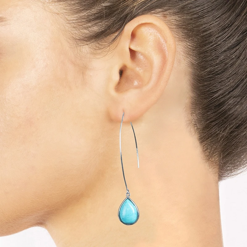 Sparkle Allure Womens Blue Howlite Pure Silver Over Brass Pear Drop Earrings