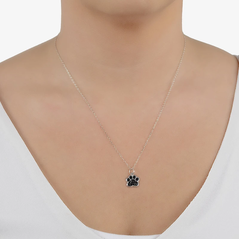 Silver Treasures Womens Black Crystal Sterling Silver 18 Inch Pendant Necklace