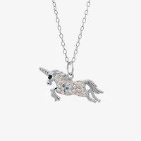 Silver Treasures Womens Multi Color Crystal Sterling Silver 16 Inch Pendant Necklace