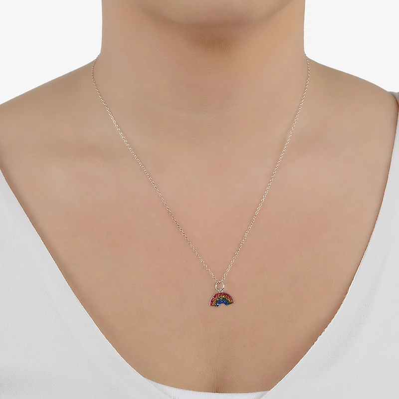 Silver Treasures Womens Multi Color Crystal Sterling Silver 18 Inch Pendant Necklace