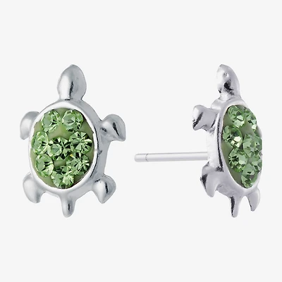 Silver Treasures Green Crystal Sterling Silver 8.1mm Stud Earrings