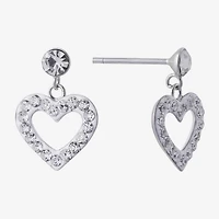 Silver Treasures Womens Crystal Sterling Silver Heart Drop Earrings