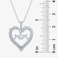 Yes, Please! "Mom" Womens 1/10 CT. T.W. Natural White Diamond Sterling Silver Heart 18 Inch Pendant Necklace